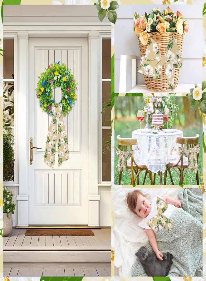 Habbiful Spring Wreath Sash for Front Door Beige Floral Sash Holiday Wreath Accessories for Home Garland Wedding Birthday Party Decorations - Image 3